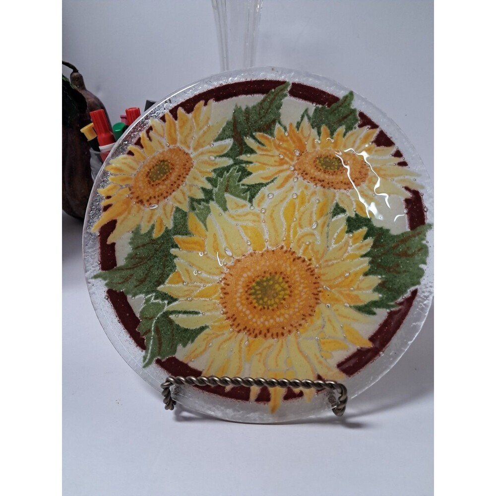 Peggy Karr Fused Glass Plate "Tuscany" Sunflower 7.5"